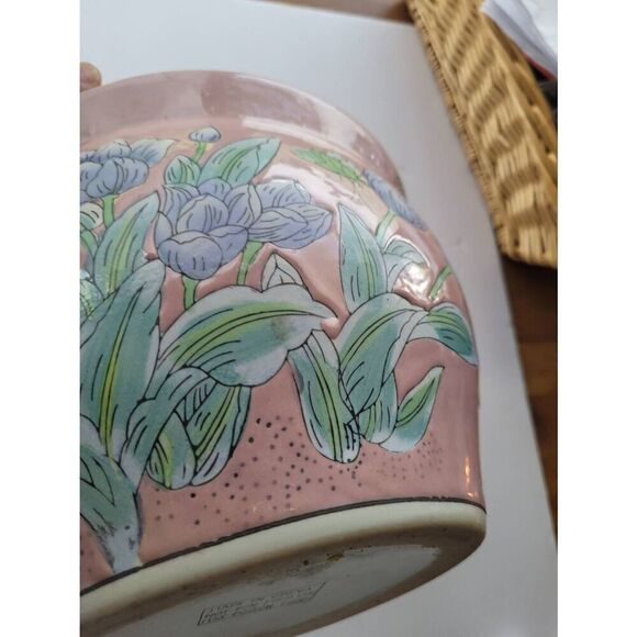 Vintage Chinese porcelain Planter or fish bowl pot hand painted flowers - Picture 5 of 7